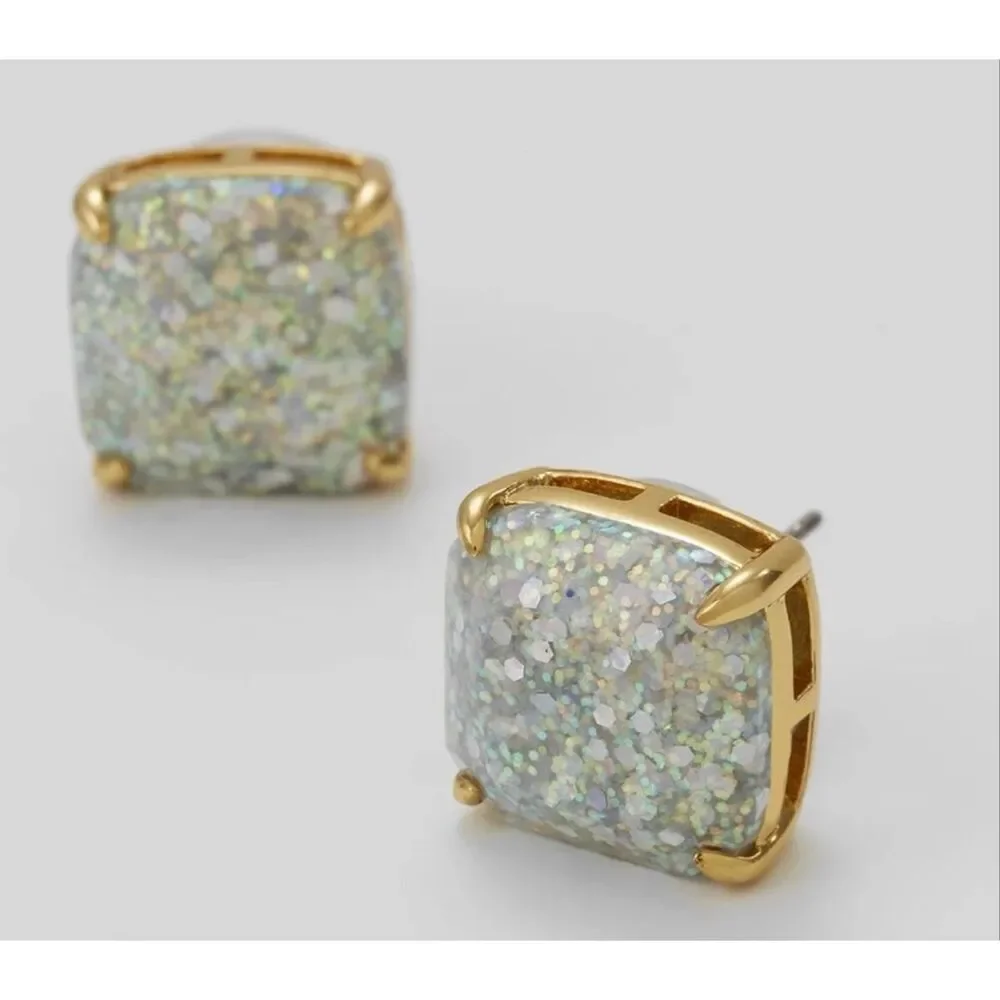 Kate Spade New York Pavé Crystal Cushion Stud Earrings Gold Tone NWT